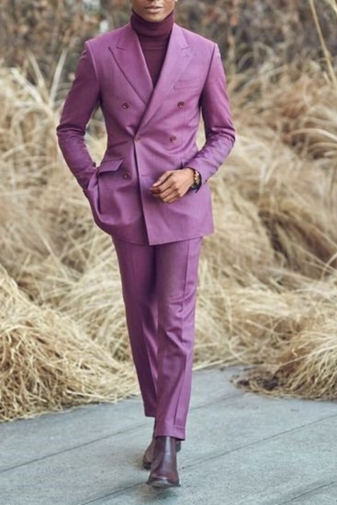 Men Double Breasted Purple Suit Two Piece Suit Wedding Suit Sainly