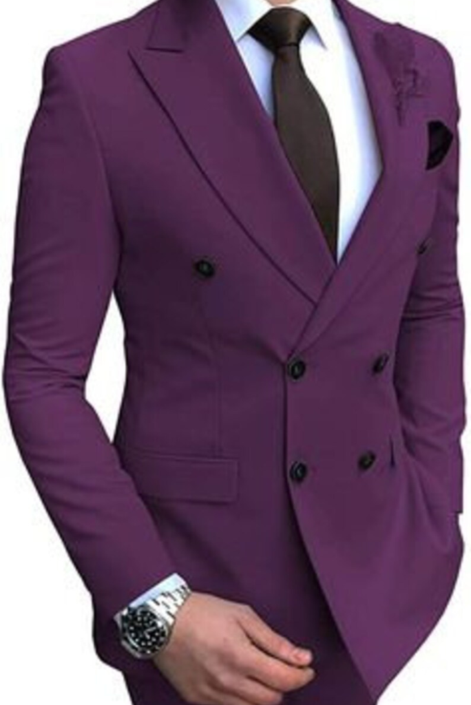 Men Two piece suit Double Breasted Suit Purple Wedding Suits Sainly