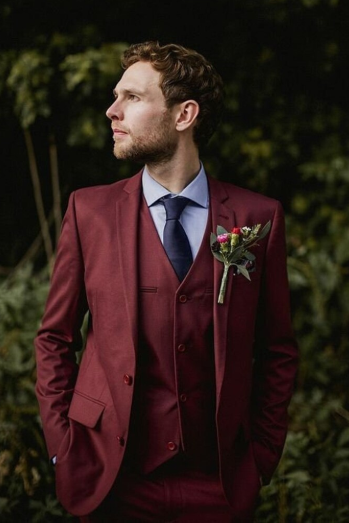 Luxury Maroon Wedding 3 Piece Suit Slim Fit Suit Dinner Suit Sainly 