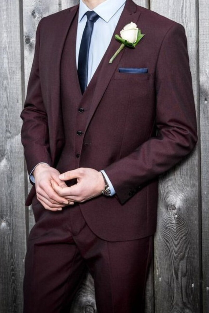 Men 3 Piece Suit Wedding Suit One Button Burgundy Suit Sainly 50 / 44 Men 3 Piece Suit Wedding Suit One Button Burgundy Suit Sainly 50 / 44