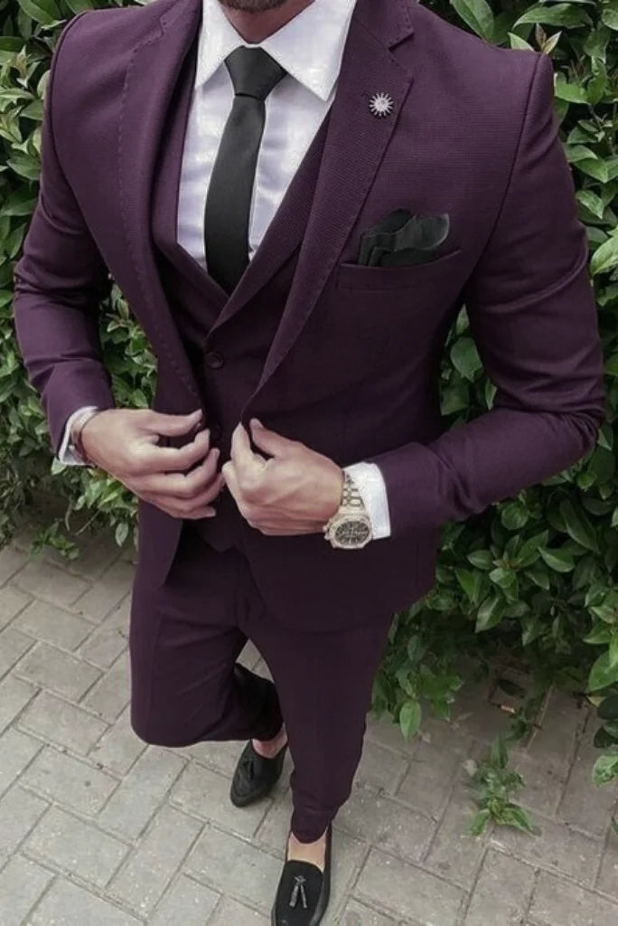 purple dress suit men Tuxedo Action Men's 3-Piece One Button Paisley Dark Purple Suit, Purple / 1*Top-clothes + 1*Vest + 1*Pants / 42R
