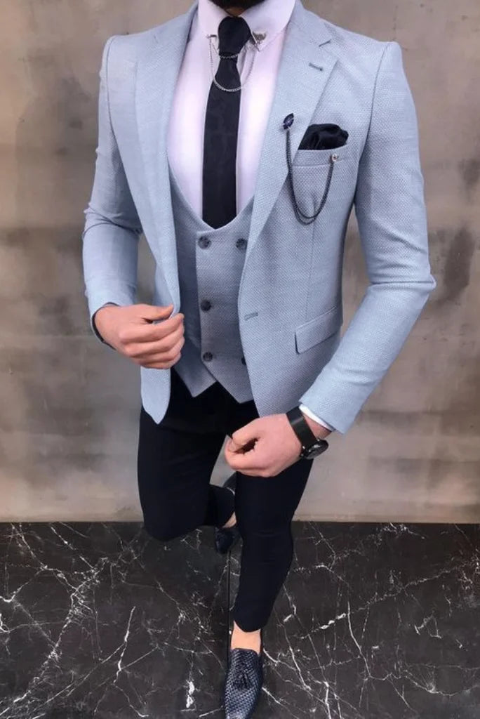 Men Three Piece Suit Sky Blue | Slim Fit Wedding Suit | Formal Fashion Suit 