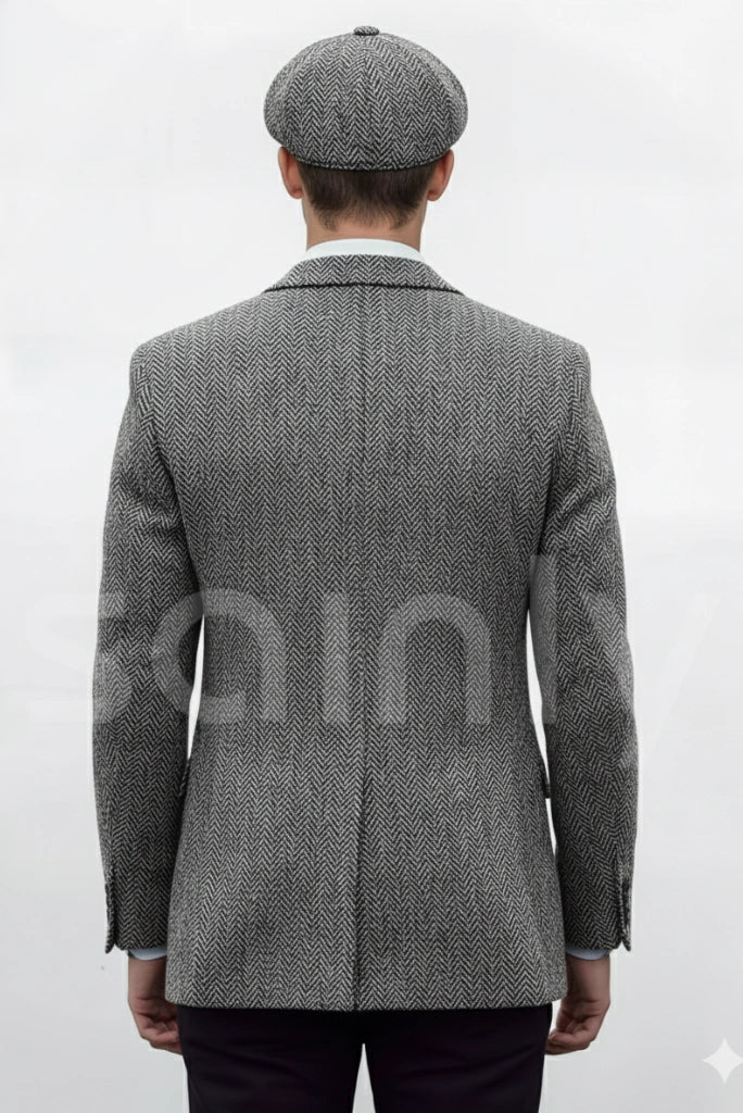 Men’s Grey Wool Tweed Blazer Back