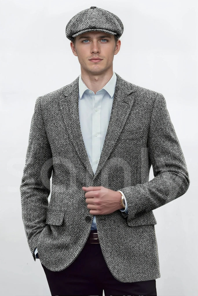 Men’s Grey Wool Tweed Blazer Front