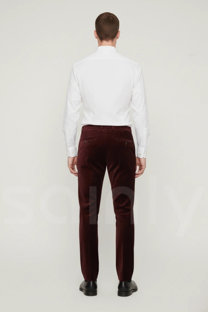 Men's Wine Velvet Trousers