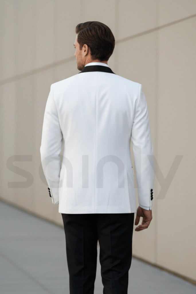 White Double-Breasted Tuxedo Jacket for Men