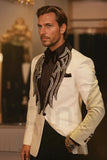 Elegant men’s off white two-piece tuxedo suit with crystal embroidery, ideal for proms and weddings