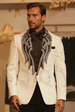 men’s off white two-piece embroidered tuxedo suit