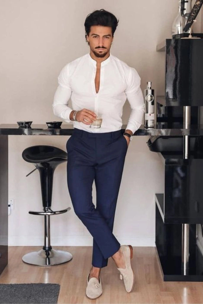 Men's Perfect Fit Blue Pant and White Shirt Decent & Unique Design XXS