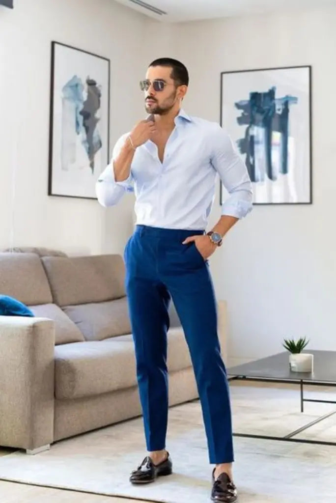 Sainly Blue Pent & White Shirt for Men Attractive & Stylish Look Xs