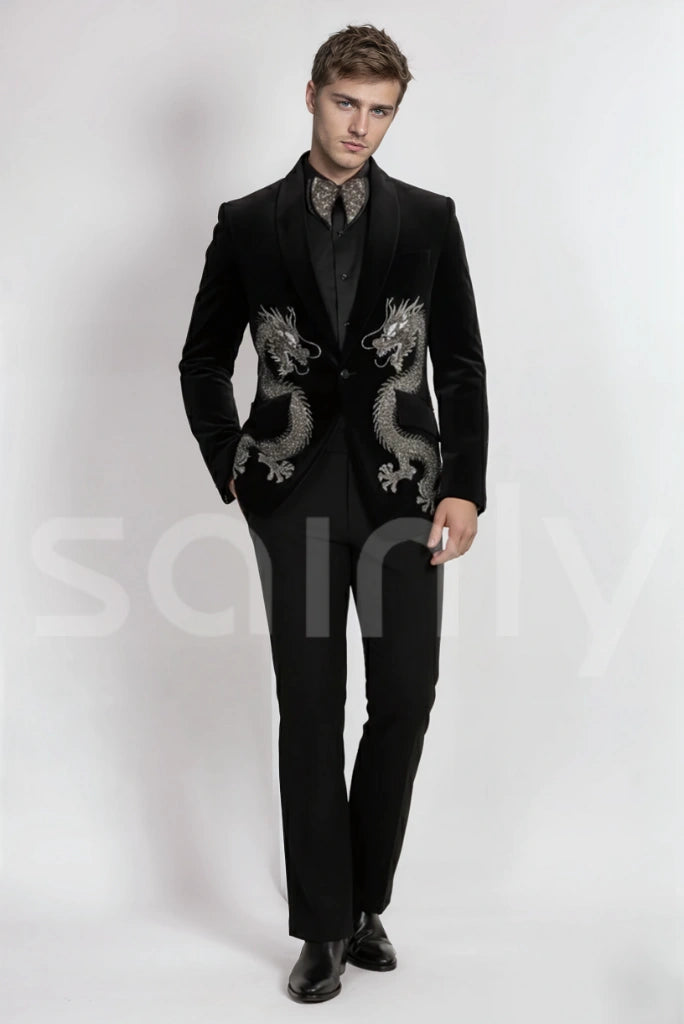 Black Stylish 2 Piece Suit For Men (Full Front)