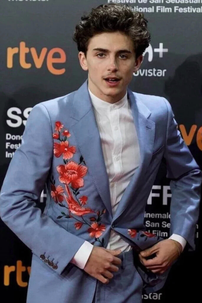 Men Pastel Blue Designer Suit Embroidered Flower Hand Work Suit Wear Sainly