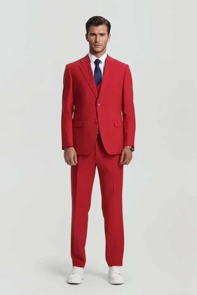 Men Red Suit Wedding Suits Red Dinner Formal Suit 3 Piece Suit Sainly 44 / 40
