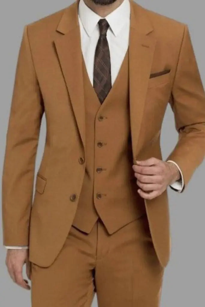 slim fit dress slacks Men Golden Brown Wedding Suit Dinner Suit Slim Fit Suit 3 Piece Sainly 40 / 36
