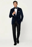 Men’s navy blue velvet two-piece suit