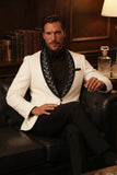 Men stylish off white and black tuxedo wedding party and night dinner wear suits 