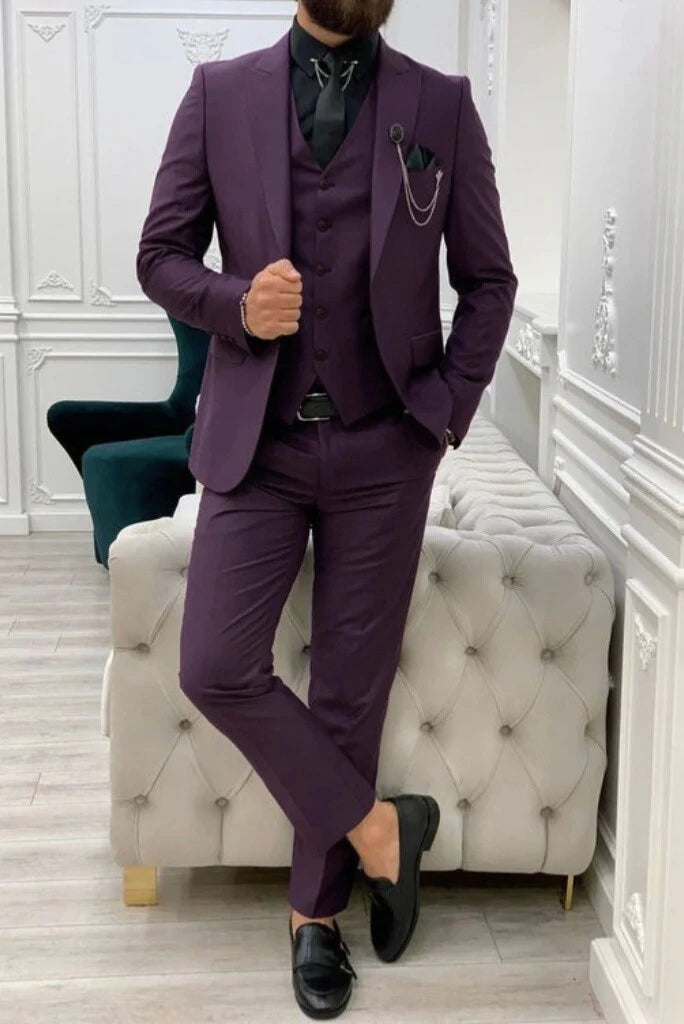 fitted lace wedding dress Pansy Purple Casual Textured Premium Cotton Shirt for Men 16.5in / 42cm / L