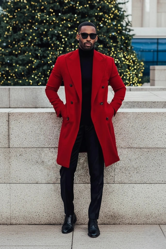 Men Red Overcoat Vintage Long Trench Coat Men winter Long Coats Mens Business Casual Long Coat winter Long Outwear Valentines day gift 36 / 40