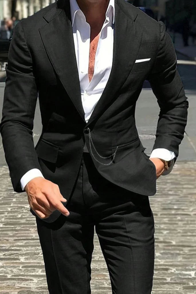 Men Two Piece Black Suit Formal Wedding Suit Groomsmen Wear Party Wear Prom  Bespoke Him