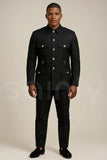 Men's Black Cotton Safari Suit Two-Piece Jacket And Trousers for Travel