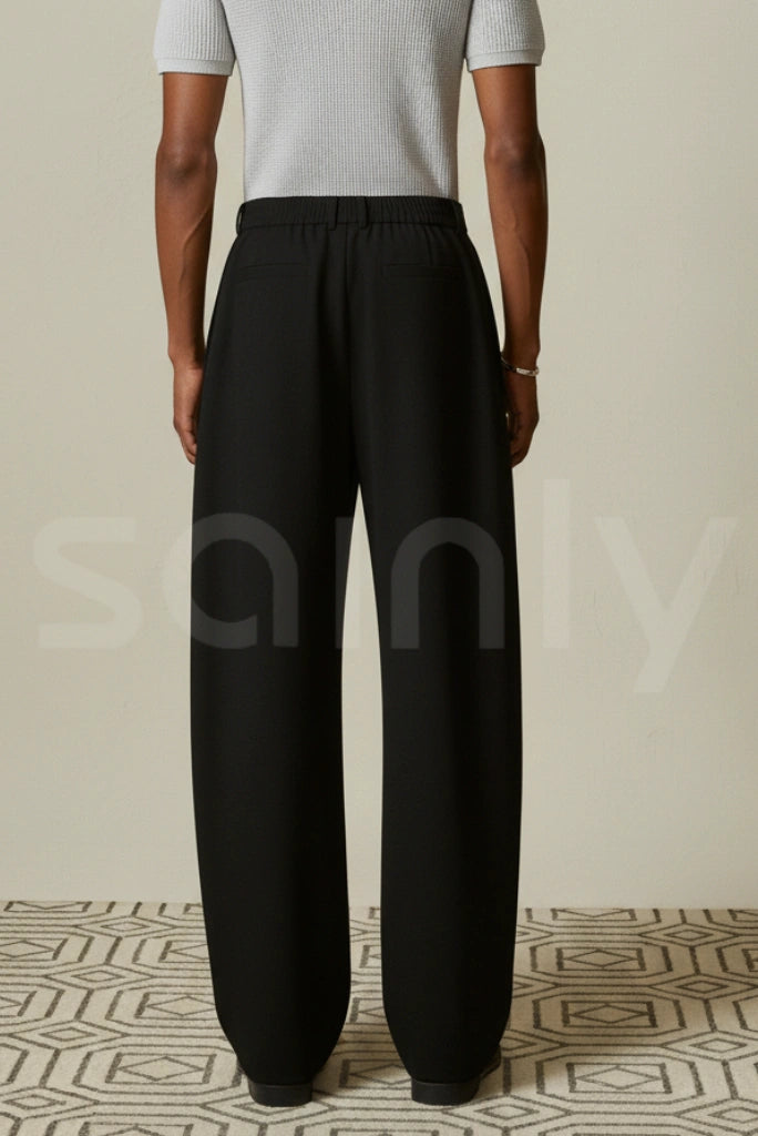 Men’s Black Straight-Leg Double Pleated Pant(Back)