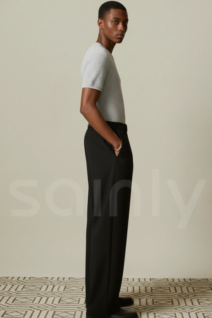 Men's Black Straight-Leg Double-Pleated Pant – Formal and Party Wear