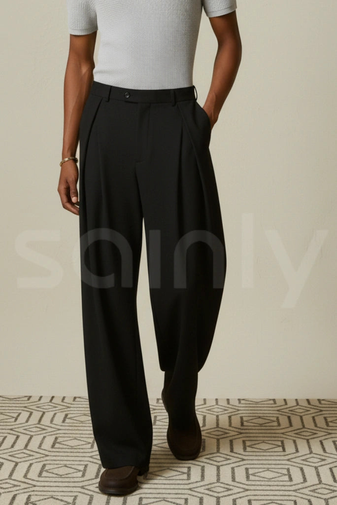 Black Double Pleated Men’s Trouser Front 