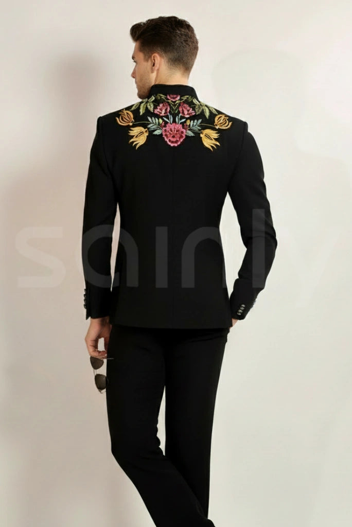 Floral Embroidered Bandhgala Two-Piece Suit  Wedding and Party Wear