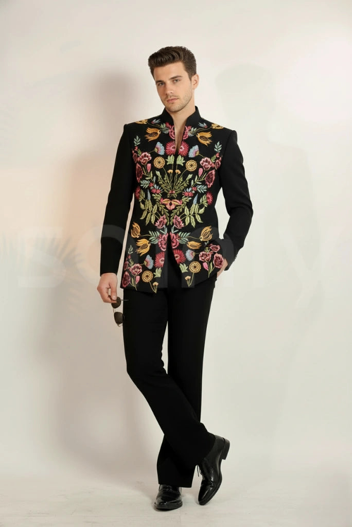 Two-Piece Suit Bandhgala Embroidery Suit for Wedding and Party (Front Look)