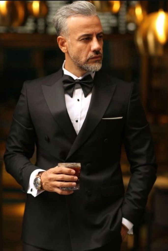 Double Breasted Suit Black Men Two Piece suits Tuxedo Wedding Sainly 36 / 48