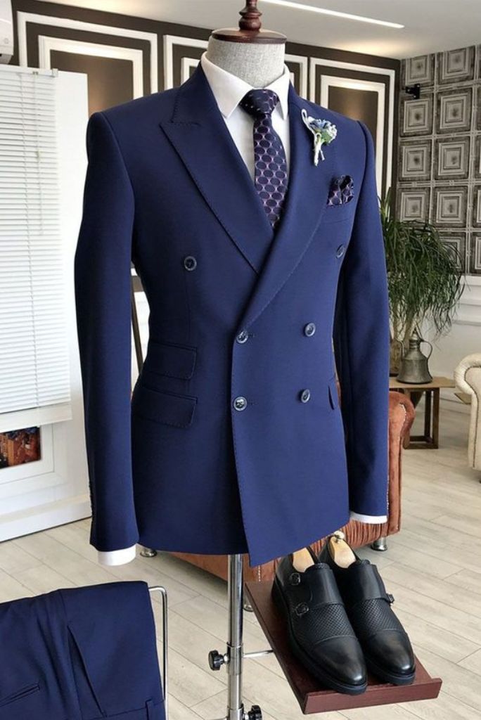 Men Navy Blue Suit 2 Piece Suit Slim Fit Suit Wedding Suit Sainly