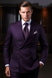 Men Double Breasted Dark Purple Suit Wedding Suits Elegant Him Sainly