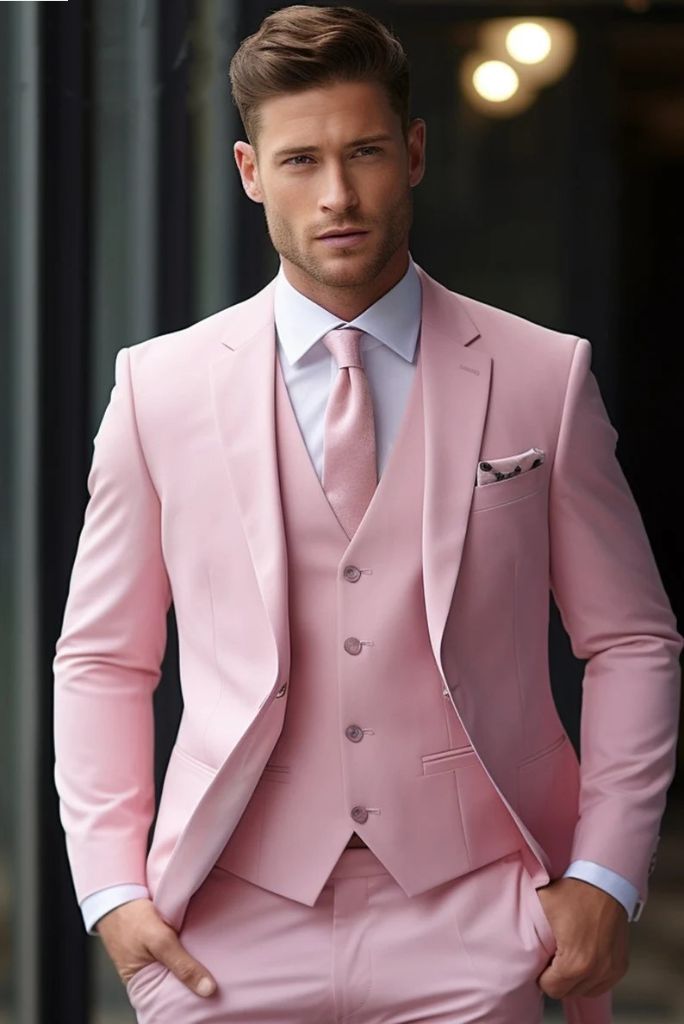 Men Wedding Wear Stylish Pink Suits Dinner Suit Slim Fit Suit Sainly 52 / 40