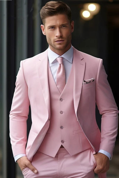 Men Wedding Wear Stylish Pink Suits Dinner Suit Slim Fit Suit