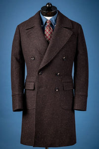 Men Trench Long Coat Dark Brown Overcoat Tweed Jacket Vintage Sainly
