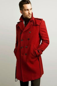 Men Trench Coat Red Winter Jacket red Over long Coat Business Sainly