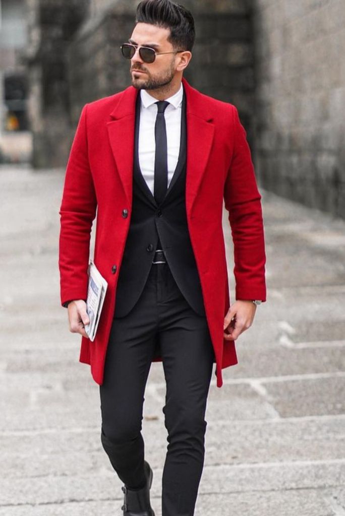 Men Tweed Red Coat Over Winter Coat Red Trench Red Jacket Sainly