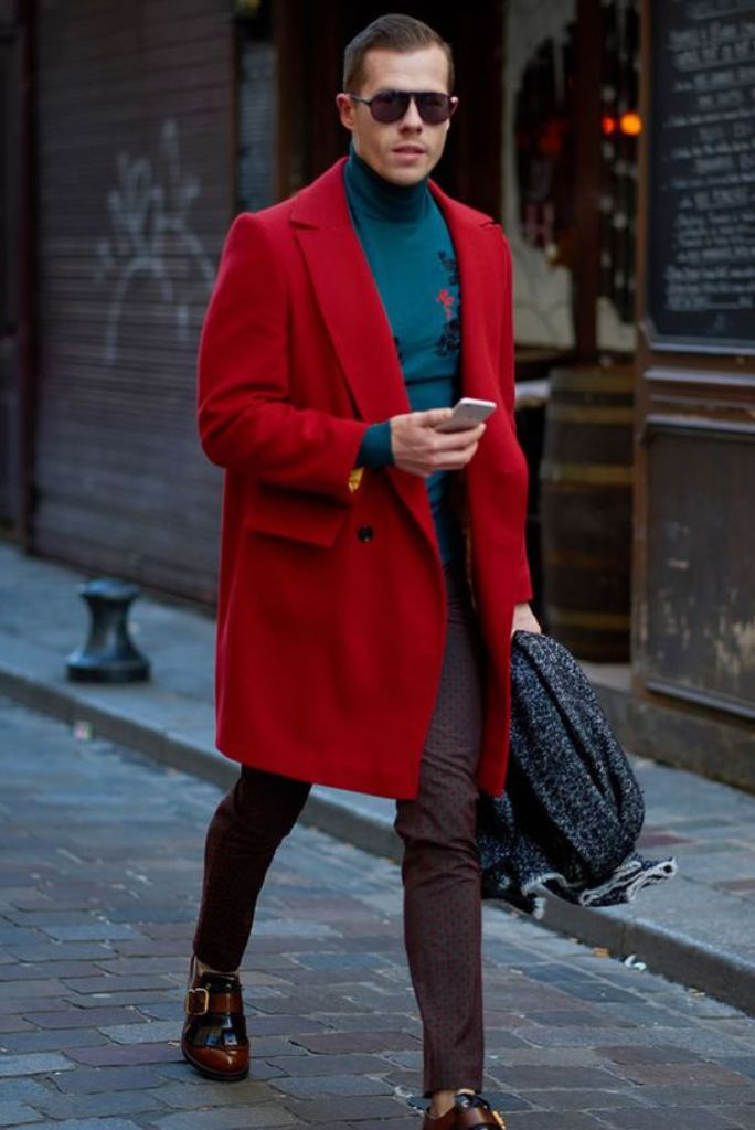 Red Tweed Coat Vintage Jacket Red Trench long Coat Red Sainly