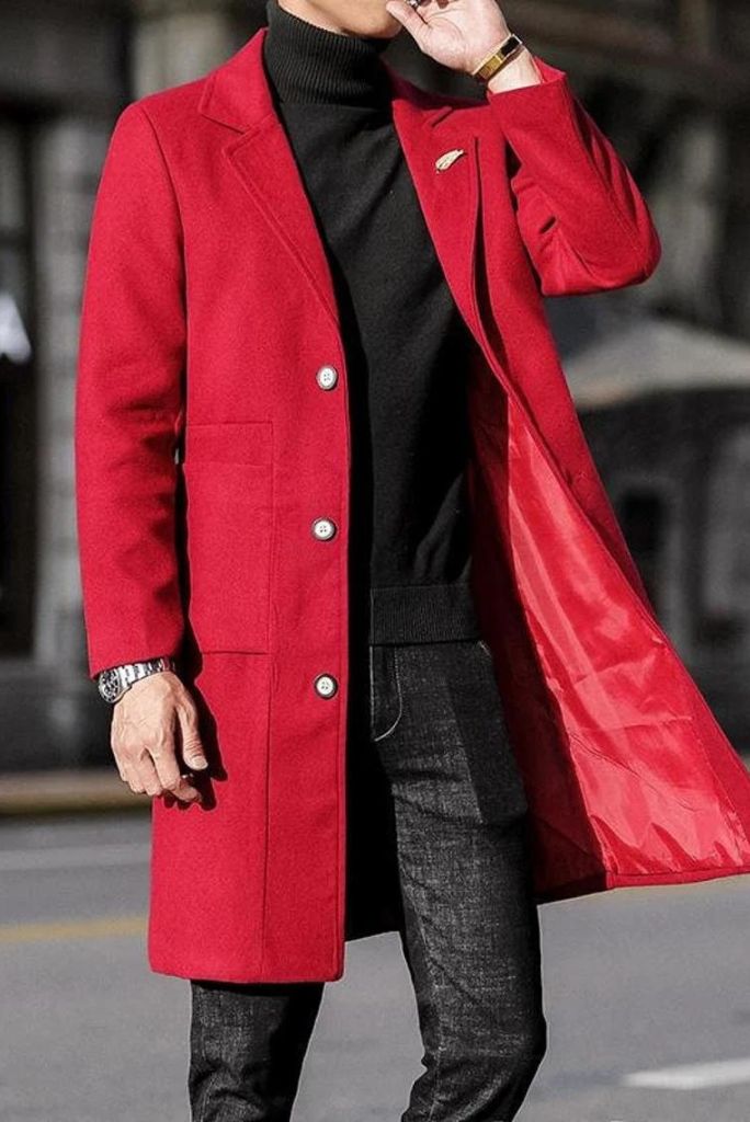 Red Coat Vintage Long Coat Tweed Jacket Men Winter Collection Sainly