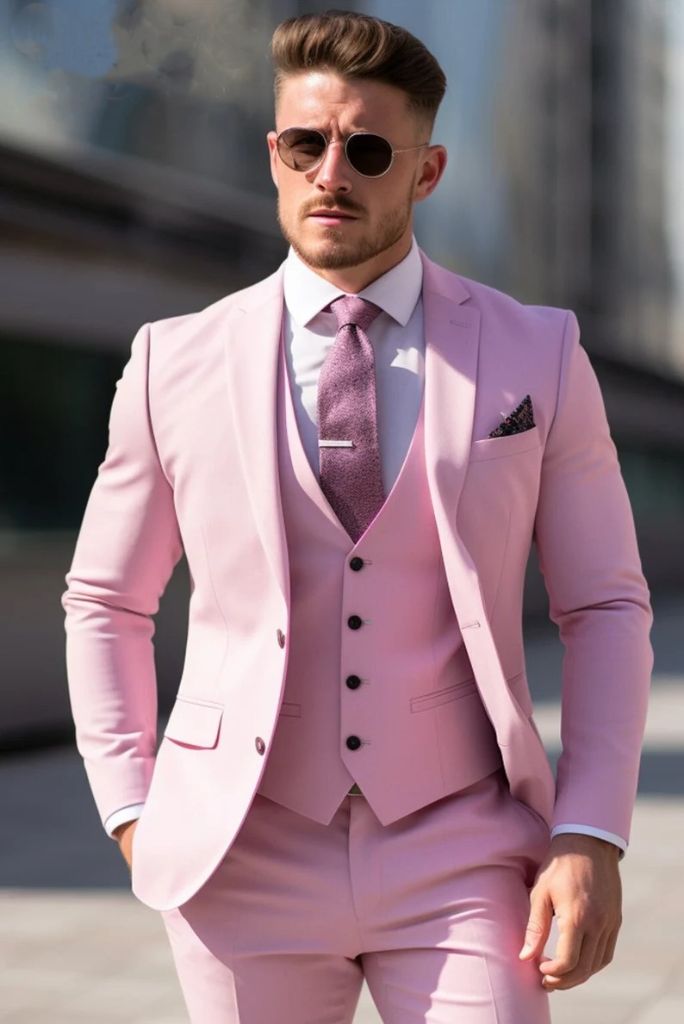 Men Wedding Wear Stylish Pink Suits Dinner Suit Slim Fit Suit Sainly