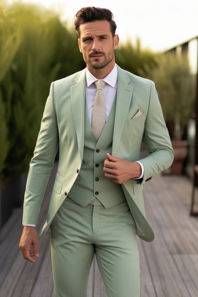 Men 3 Piece Suit Green Wedding Suit Elegant Green Suit Pista