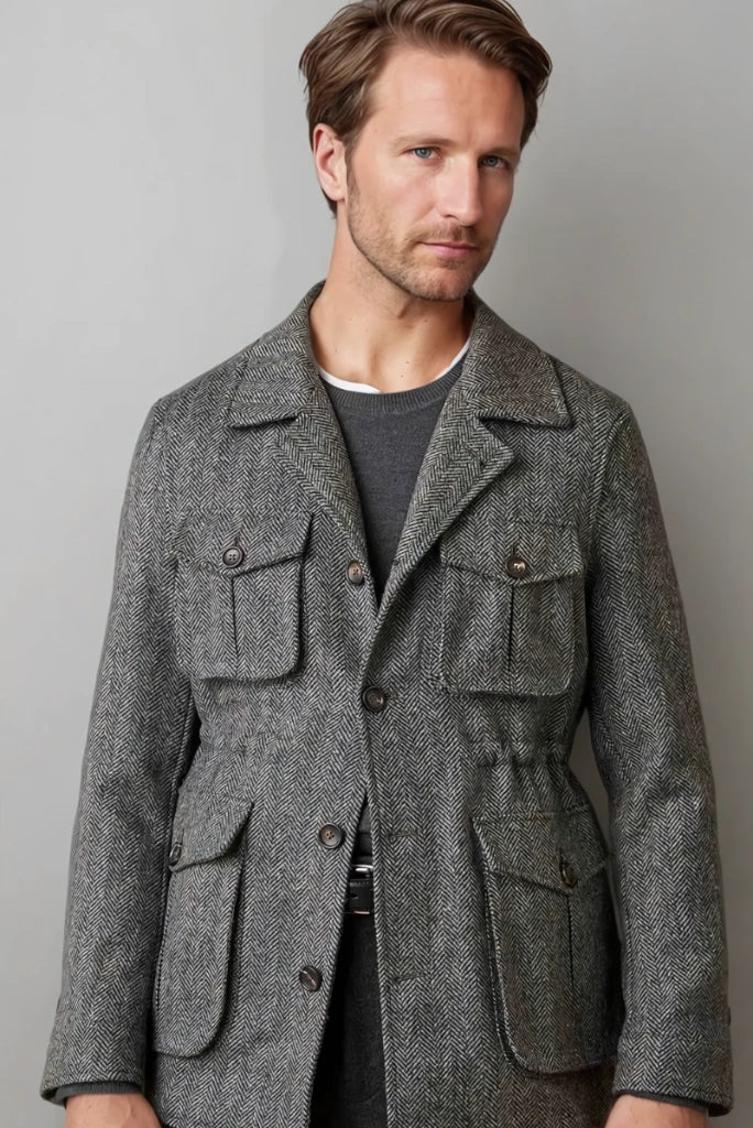 Herringbone Tweed Shacket & Safari Jacket Vintage Tweed Shirt Jacket Herringbone Tweed Shacket & Safari Jacket Vintage Tweed Shirt Jacket