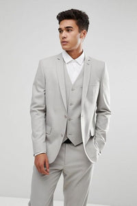 Men Formal Fashion Light Grey Groom Wear Suit One Button Suit Wedding Dinner Suit Bespoke