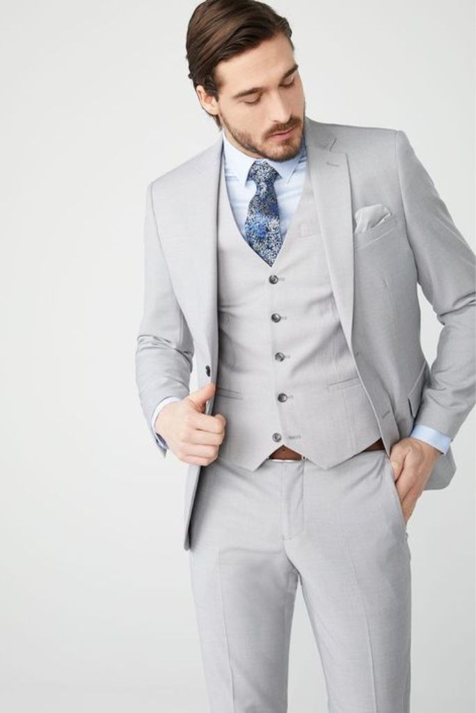 Men Piece Grey Suits Wedding Dinner Suit Slim Fit One