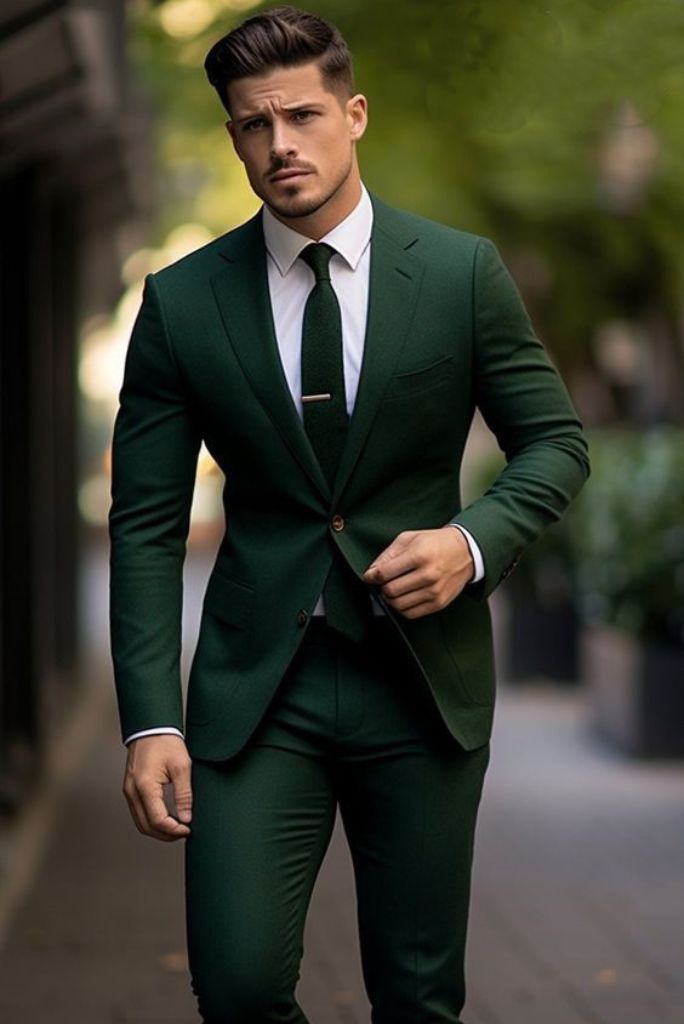 Men Two Piece Suit Hunter Green Wedding Suit Elegant Wear Sainly
