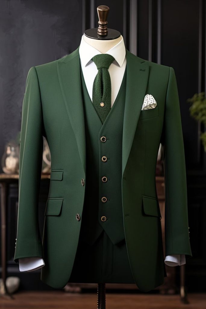 Man Wedding Suit Hunter Green Formal Suit 3 Piece Suit Slim Fit Suit Elegant Groomsmen Bespoke Tailoring