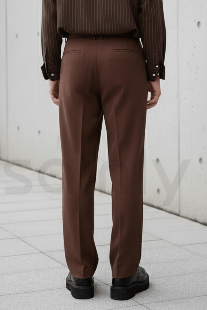 Syrup Brown Men's Pants Korean Straight Fit, Mid-Rise Casual Style Syrup Brown Men's Pants Korean Straight Fit, Mid-Rise Casual Style