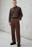 Men’s Mid-Rise Korean Trousers in Brown(Full Front)