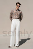 Men’s White Flare Trousers with Side Buckle(Front)