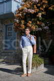 Men white poly lycra pleated pants, versatile for office and wedding party wear